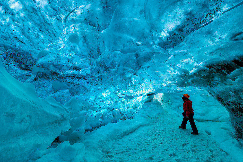 Ice cave formed by glaciers in Iceland