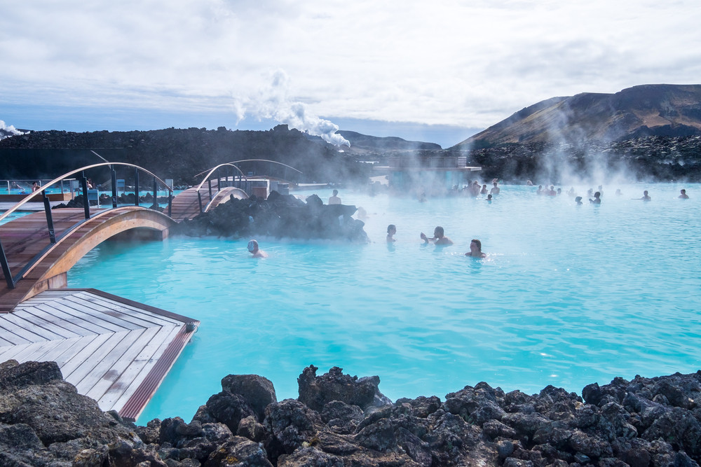people relaxing at the blue lagoon in Iceland