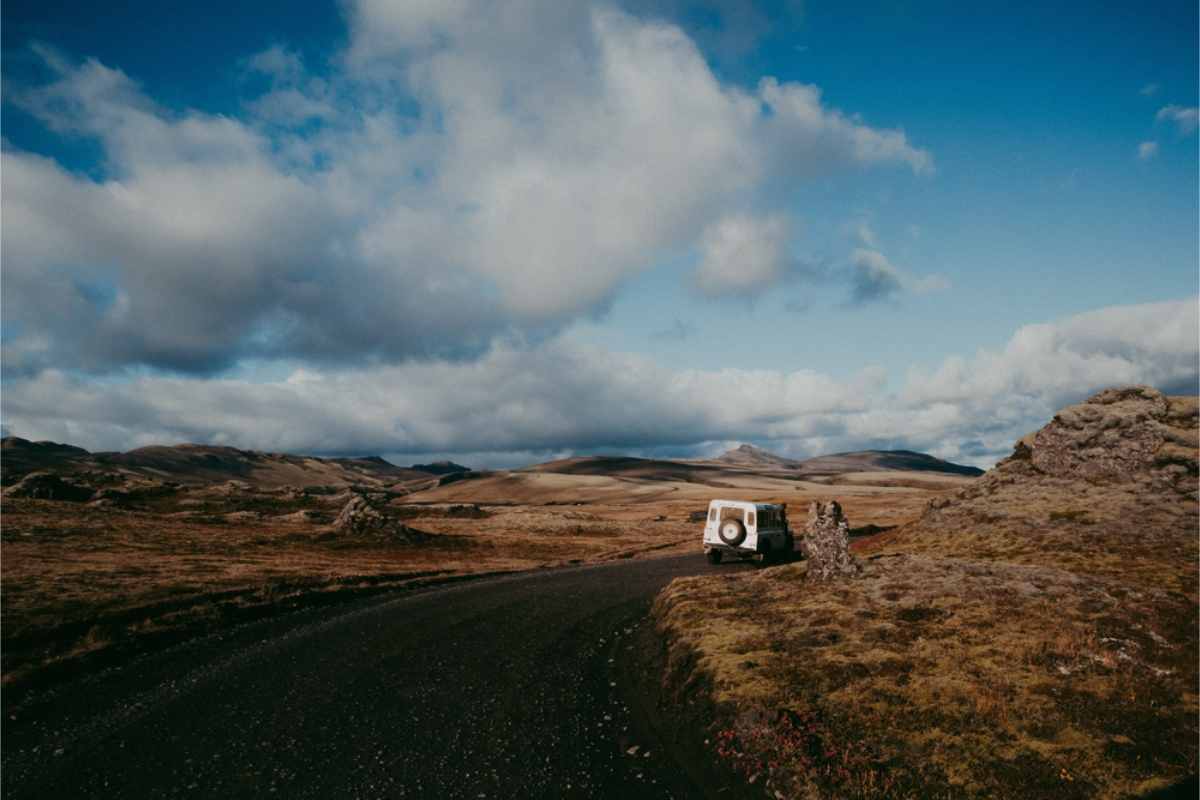 4x4 vehicle driving on Gravel roads in Iceland in the Fall