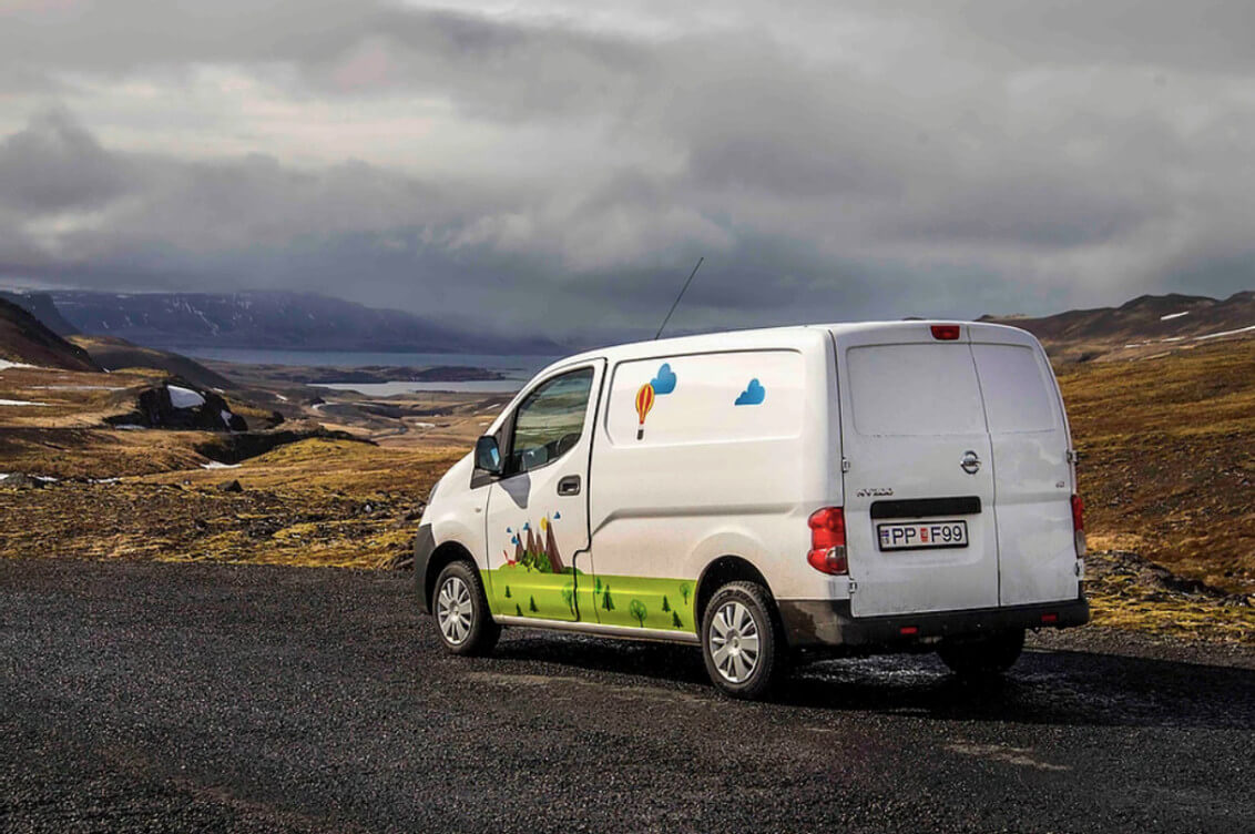Iceland campervan at with glacier lagoon in the background