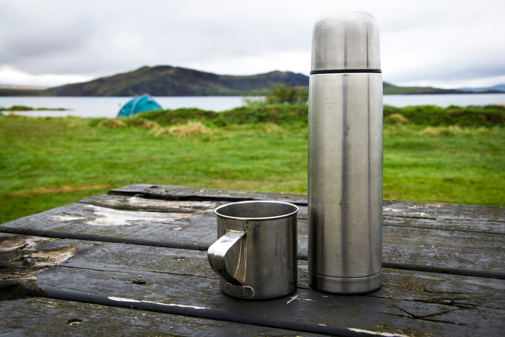 Mug and thermos at Iceland campground