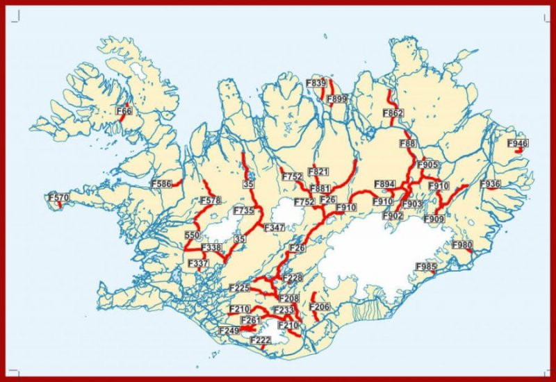 F-Roads map in Iceland