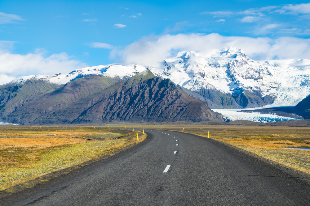 Icelands Ring Road with glacier from 4x4 camper van
