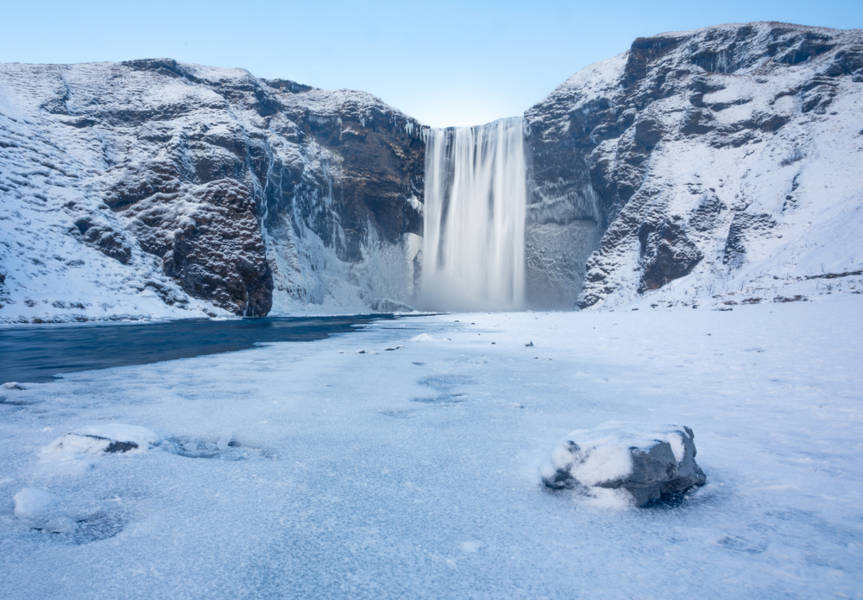 Skogafoss waterfall in winter