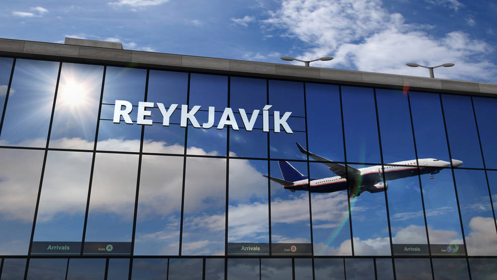 Plane reflecting on Reykjavik airports windows