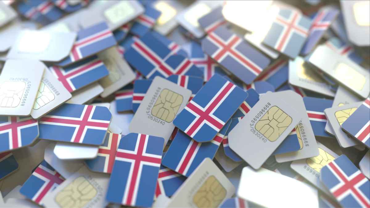 Lot of SIM cards with the flag of Iceland