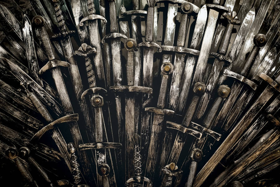 Iron throne made of swords as in Game of Thrones HBO's series
