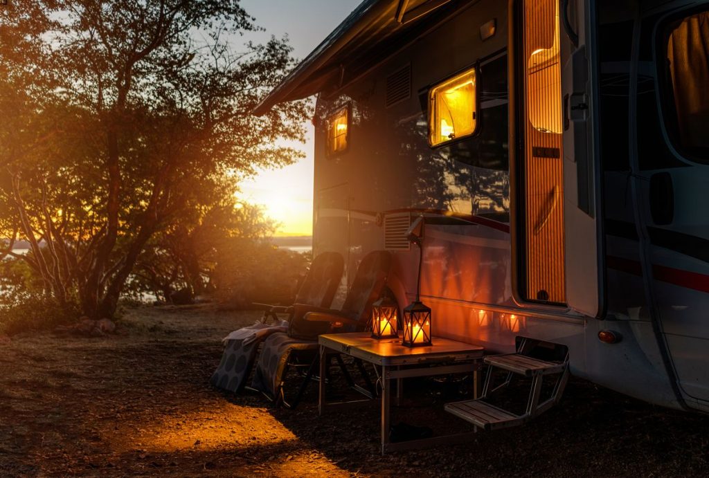 RV parked at a camp