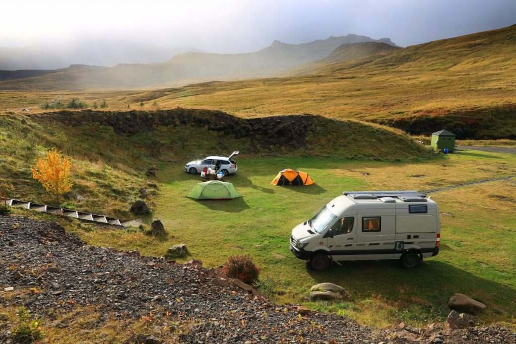 Camping in Iceland during the summer