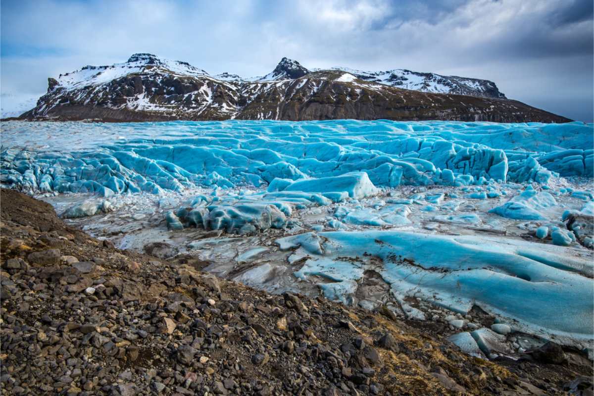 Vatnajokull glacier with an intense blue shade