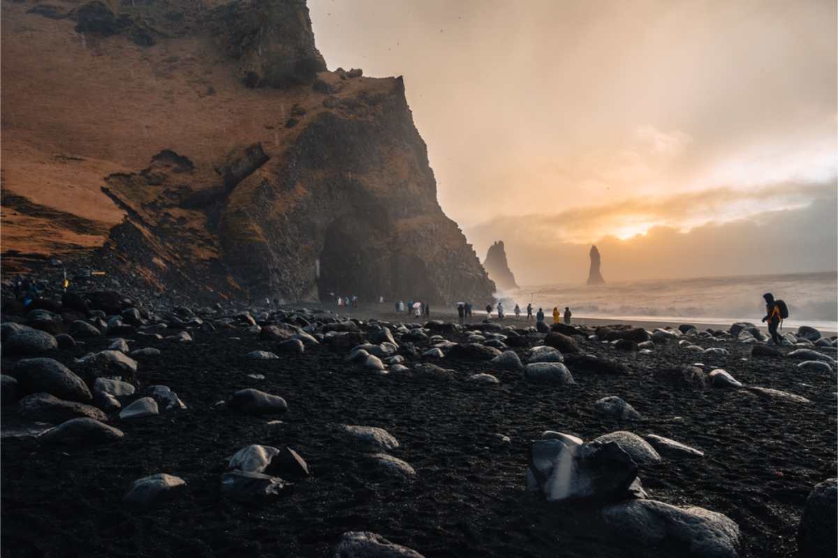 Reynisfjara black sand beach at dusk