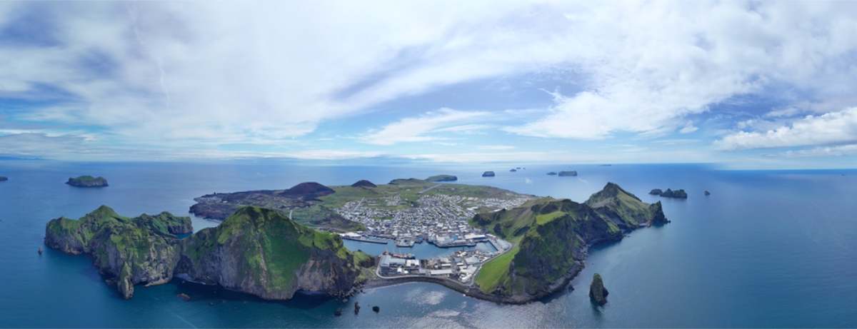 Panoramic view of Heimaey island in South Iceland