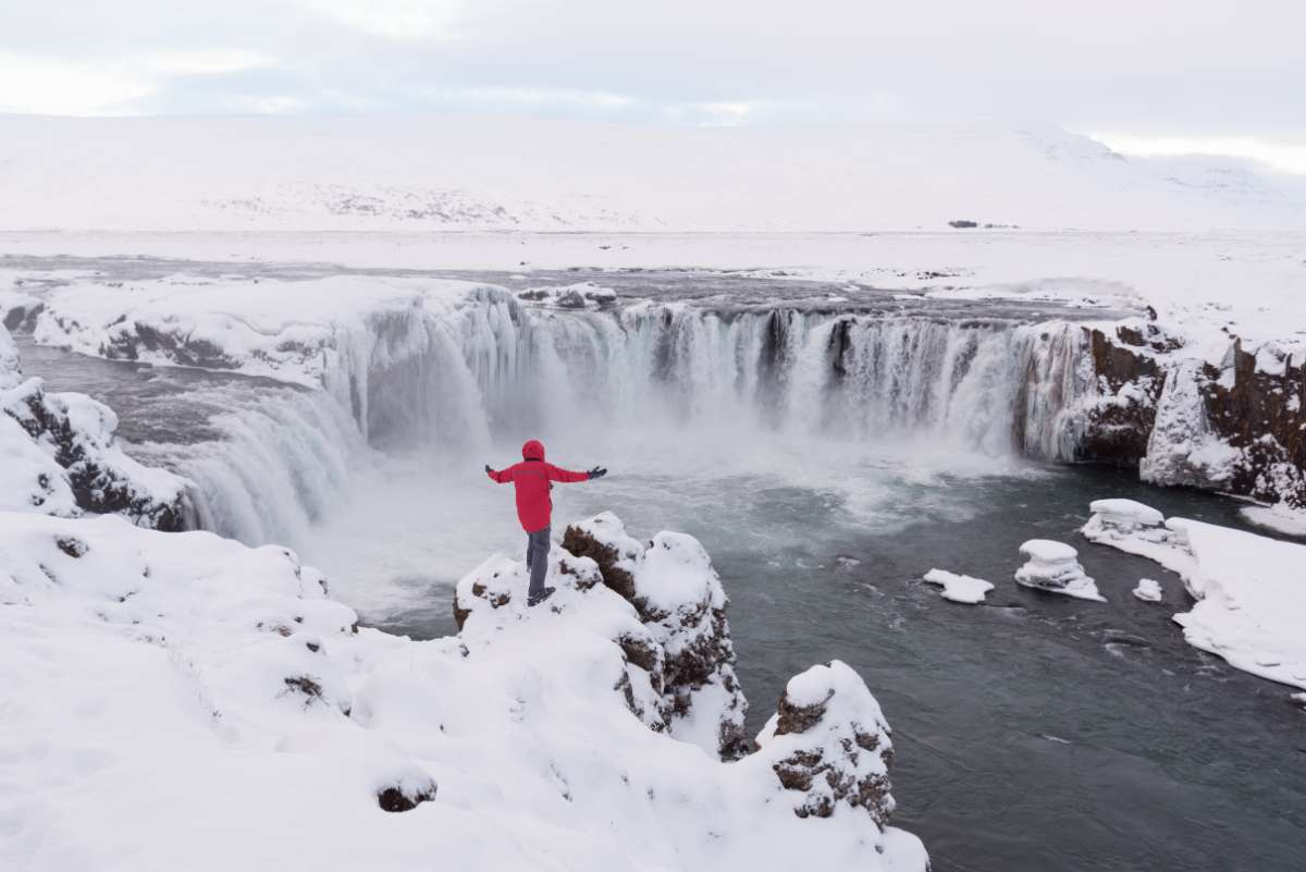 Waterfall in Iceland in winter