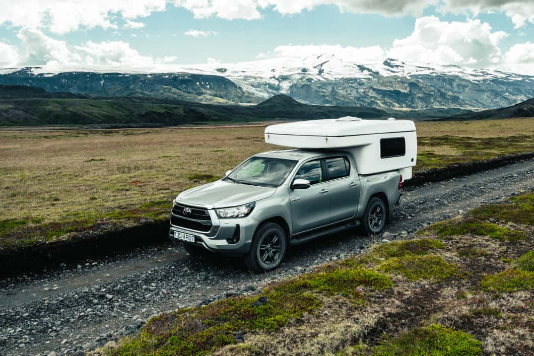 Campervan 4x4 Hilux in the Highlands of Iceland
