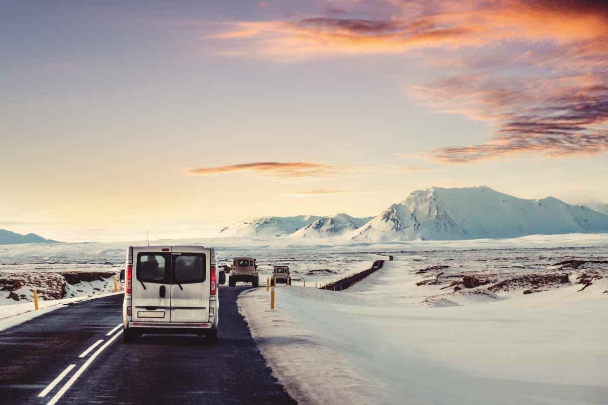 Iceland campervan at with glacier lagoon in the background