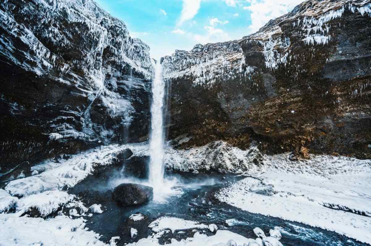 waterfall in Iceland in winter