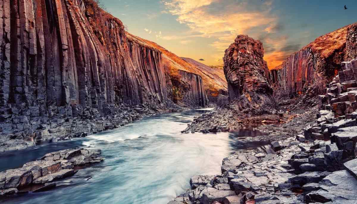 Studlagil canyon at dusk