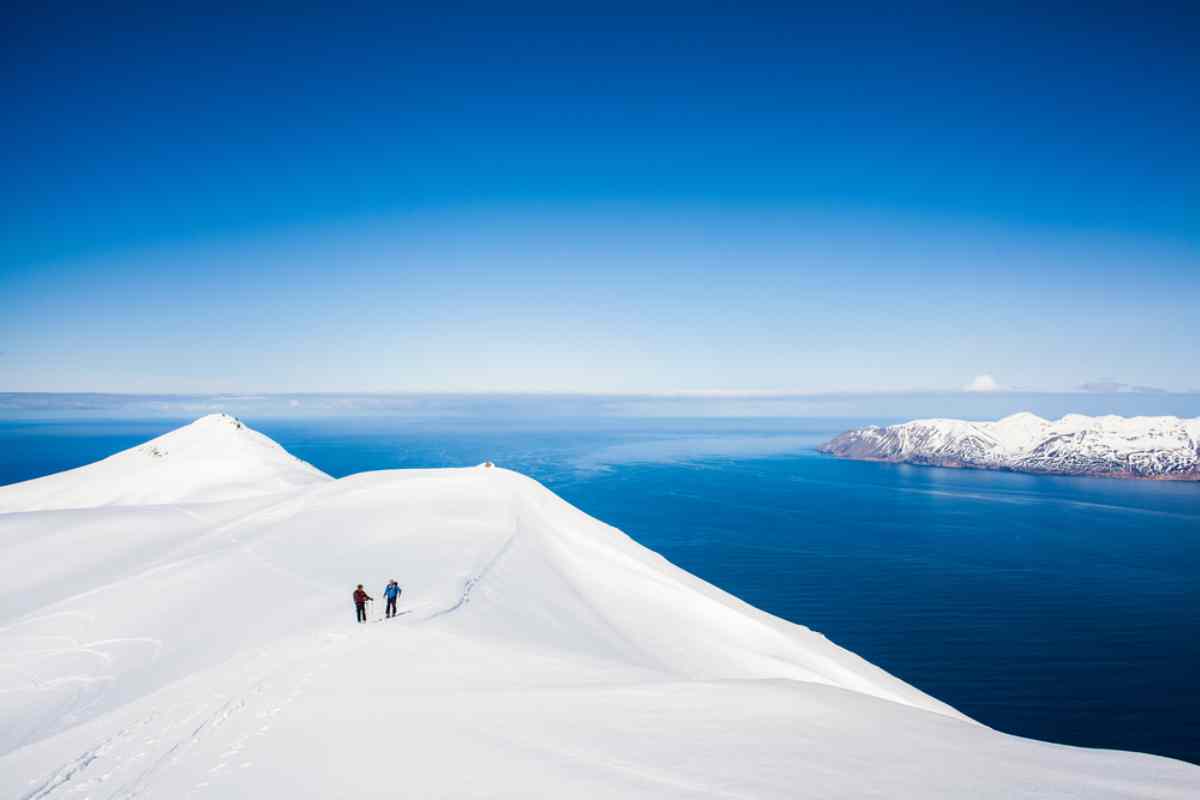 Panoramic view of a beautiful ski resort by the sea