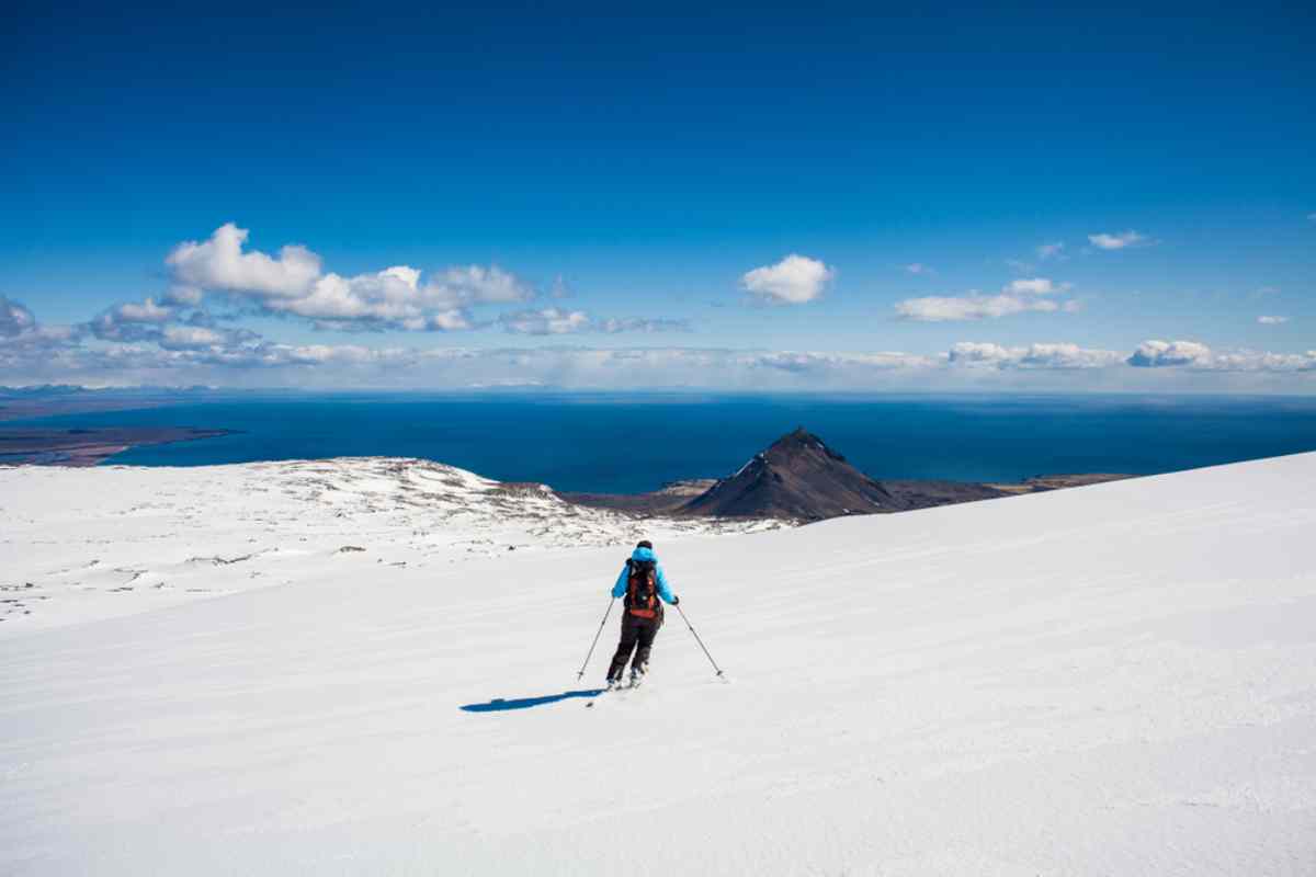 Ski resort in Iceland with a tourist skiing