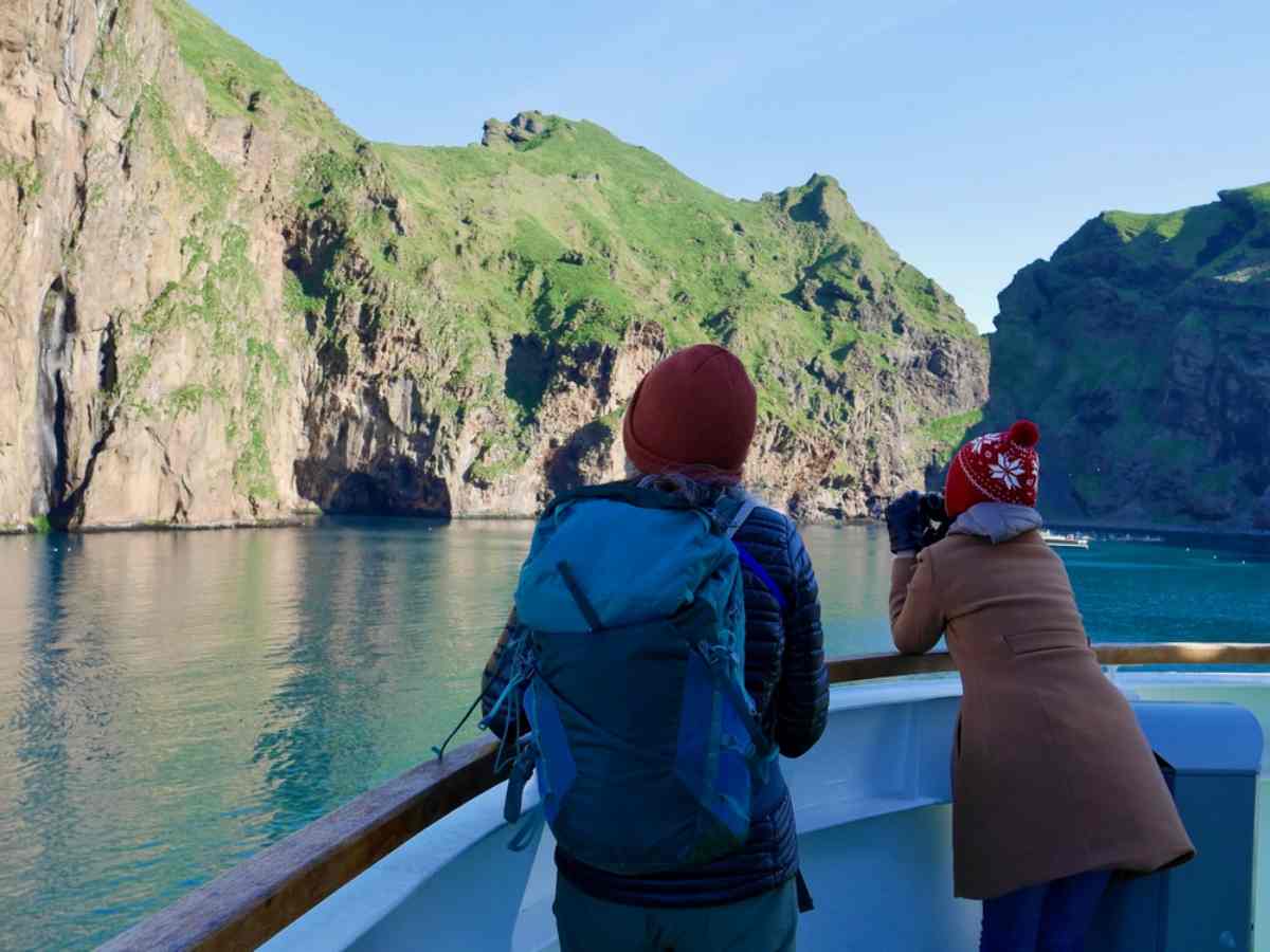 Travelers on a ferry to Westman Islands
