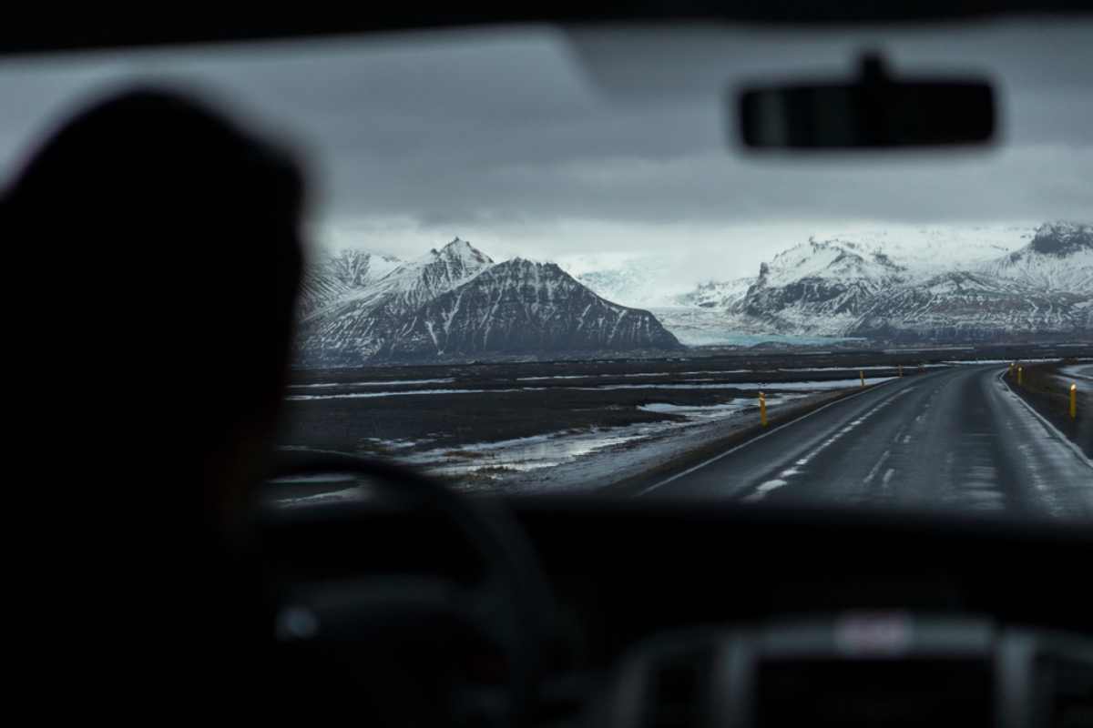 Camper driver on Iceland's Ring Road during winter