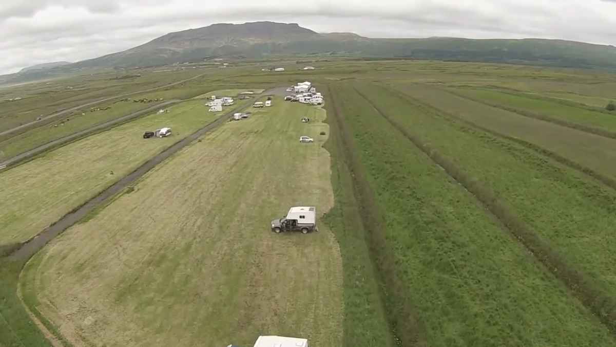 Drone view of Skjol campsite in South Iceland