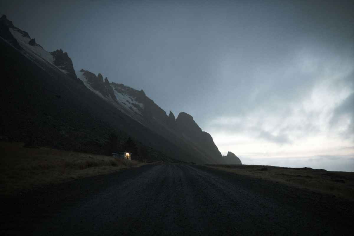 Road in Iceland on a dark, cloudy day