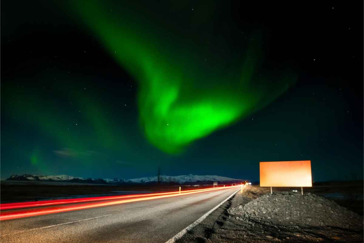 Green Northern Lights dancing on Iceland's sky