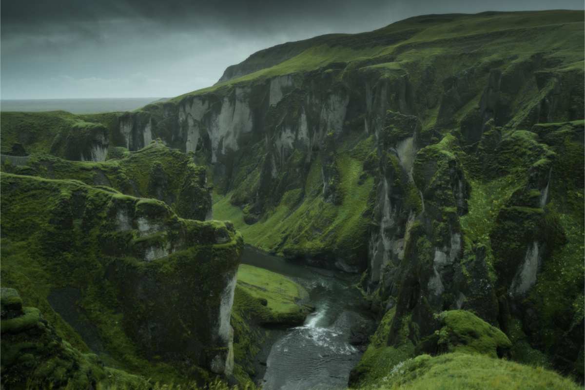 Green moss covering a beautiful canyon in Iceland