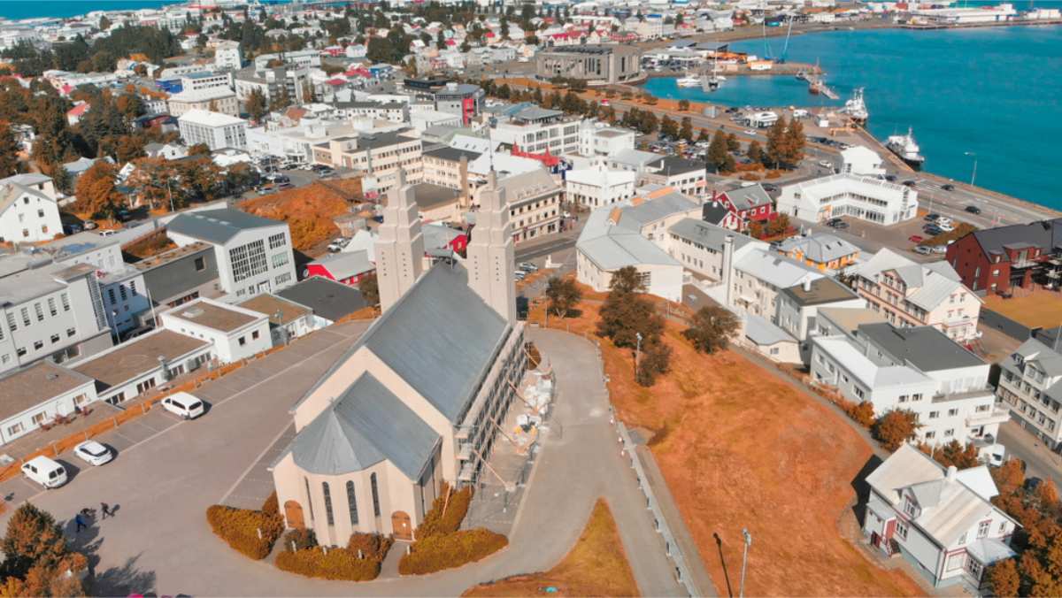 aerial views of Akureyri city