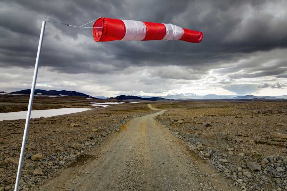 WInd sleeve on a gravel road in Iceland