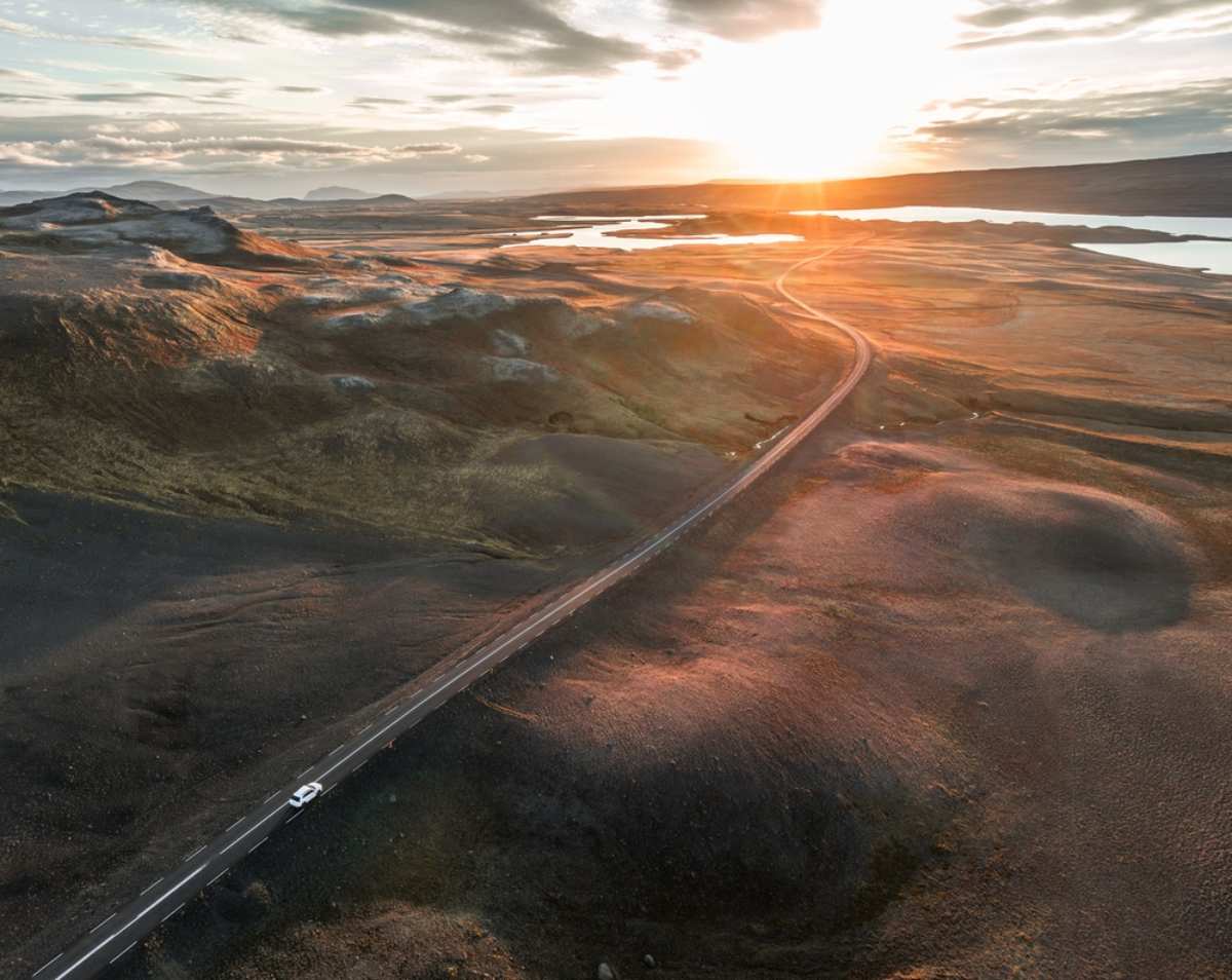 Car driving Iceland´s ring road during the summer time